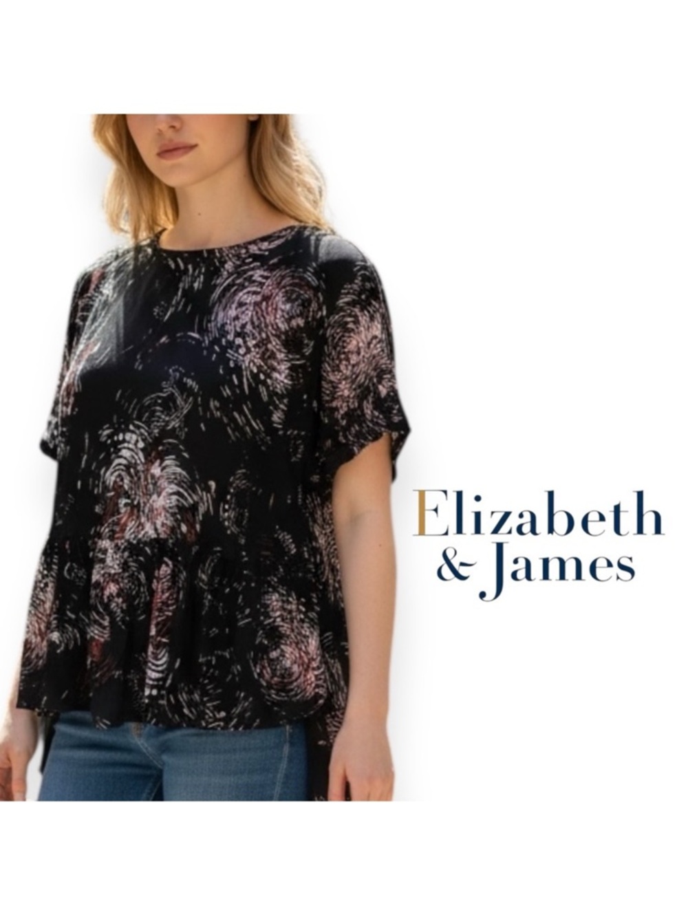 Elizabeth & James size Large 
Sissy Short-Sleeve high low silk Top Black